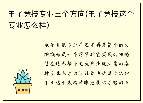 电子竞技专业三个方向(电子竞技这个专业怎么样)